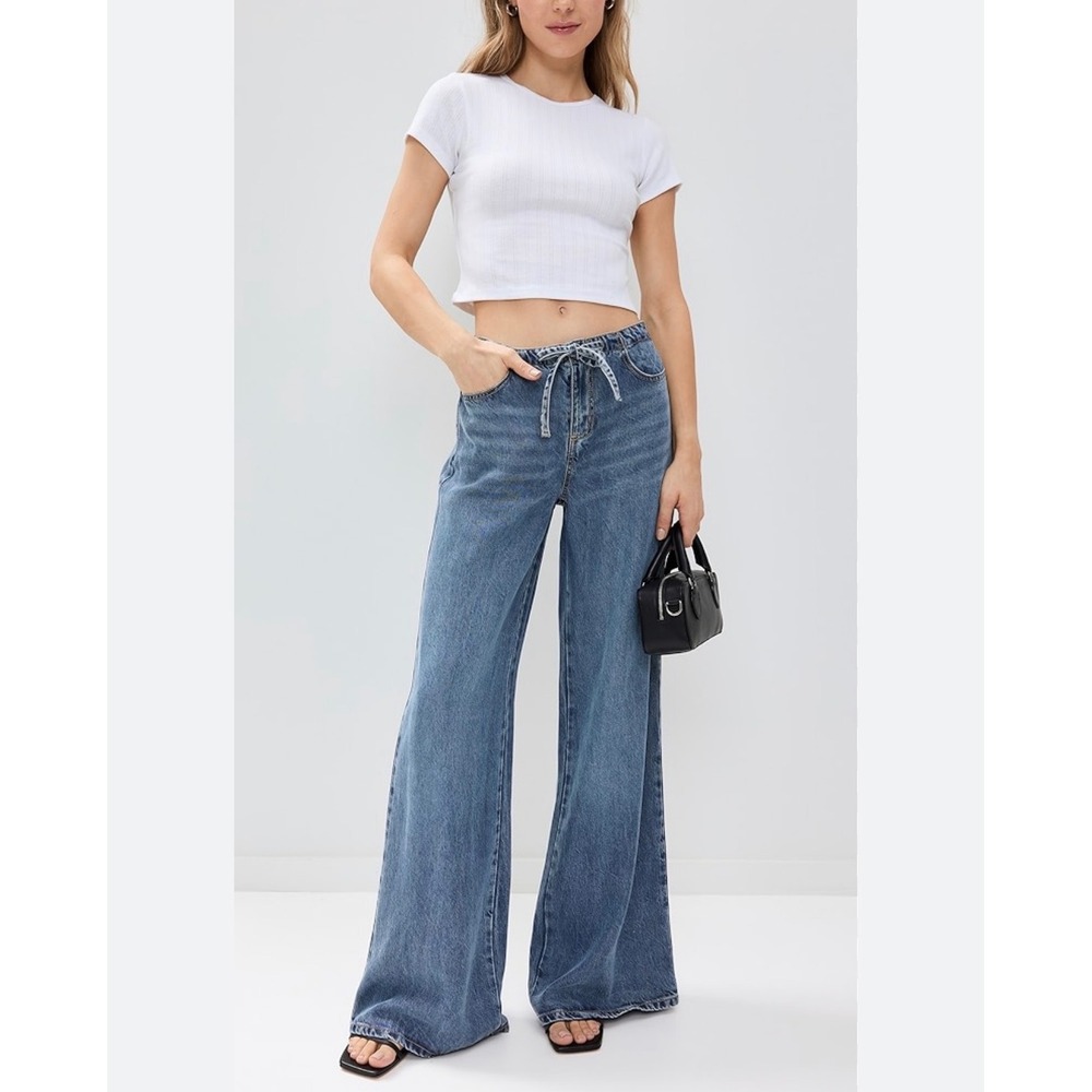 Splendid  Lounge Denim Women XS Blue Tencel Wide Leg Drawstring Jeans